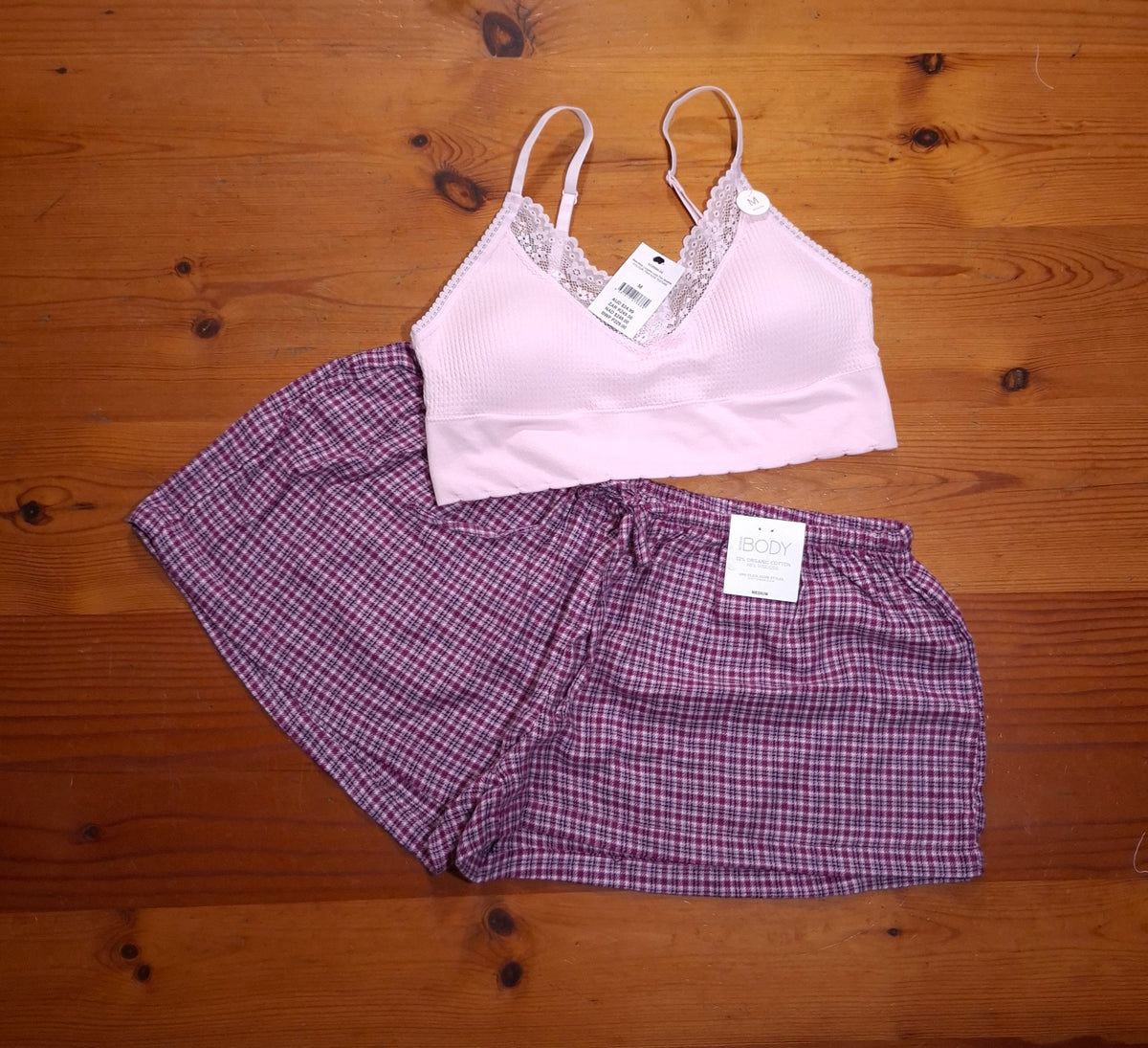 Cotton On Womens Seamless Longline Lace Trim Bralette and Cosy Soft Flannel Short