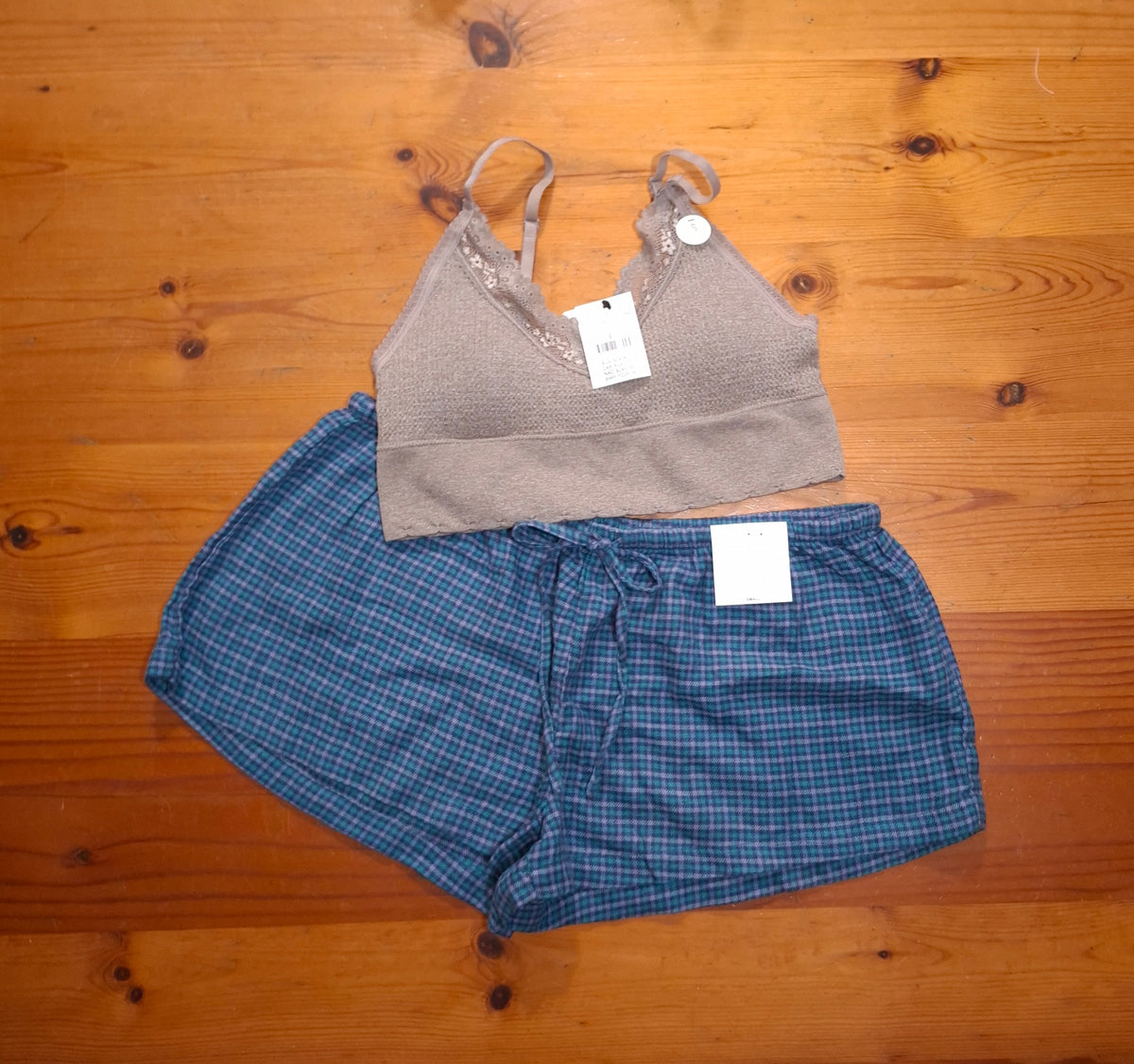 Cotton On Womens Seamless Longline Lace Trim Bralette and Cosy Soft Flannel Short