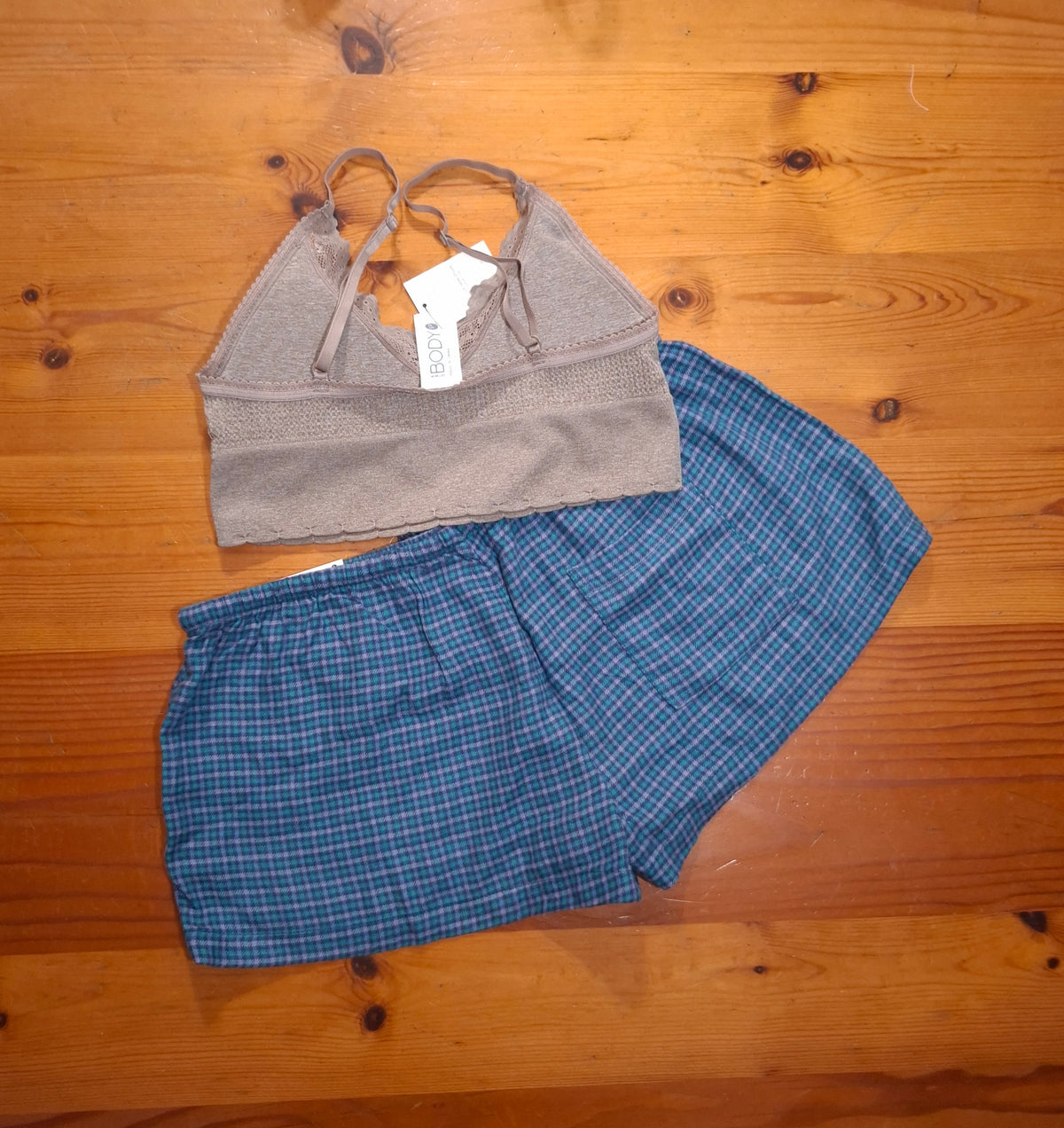 Cotton On Womens Seamless Longline Lace Trim Bralette and Cosy Soft Flannel Short