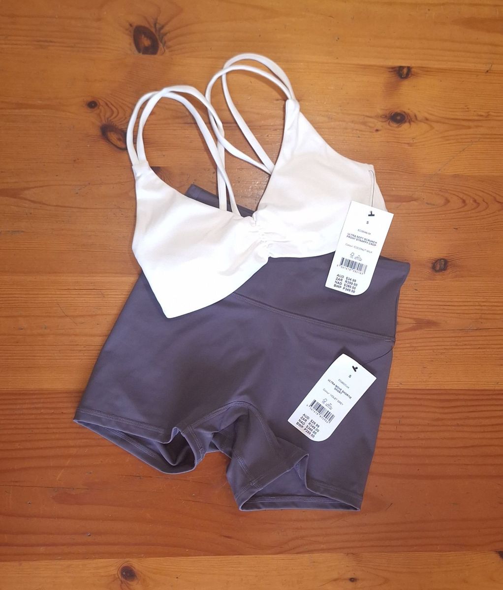 Cotton On Womens Gym Set Ultra Soft Scrunch Front Strappy Crop and Ultra Move shortie Short