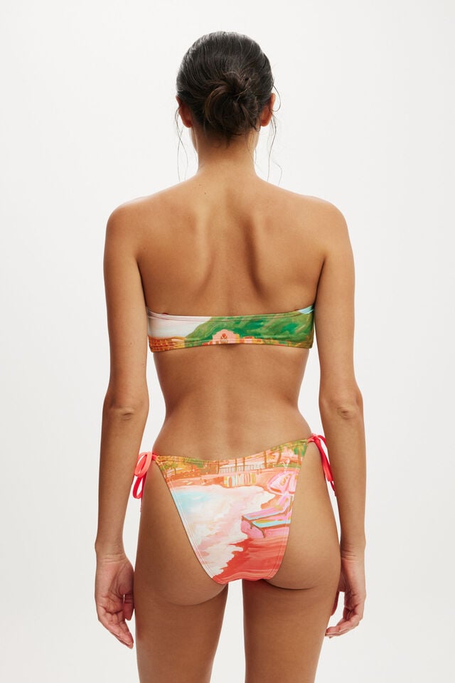 Cotton on Women's Bikini Set in SunSet Resort. Ring Front Bandeau Bikini Top ,Fixed Tie Side Cheeky Bikini Bottom