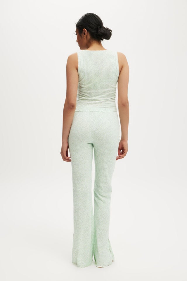 Cotton On  Women's Pajama Set. Waffle Pointelle Ruched Cami ,Waffle Pointelle Flare Bottoms