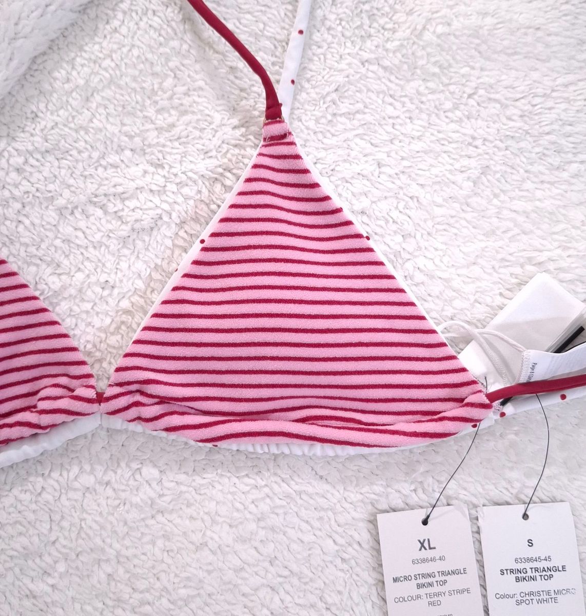 Cotton On Womens Micro String Triangle Bikini Top and  Dip Front High Side Brazilian Bikini Bottom