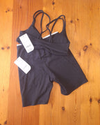 Cotton On Womens Gym Set Ultra Soft Scrunch Front Strappy Crop and Ultra Soft Side Pocket Bike Short