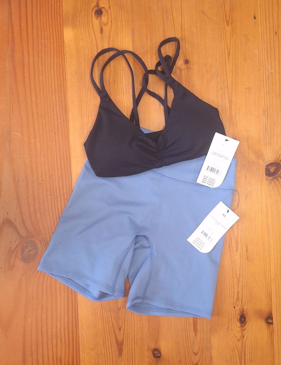 Cotton On Womens Gym Set Ultra Soft Scrunch Front Strappy Crop and Ultra Soft Contour Bike Short