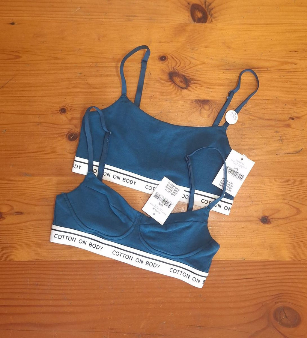Cotton On Womens Branded Cotton Scoop Bralette and Branded Cotton Balconette Bralette