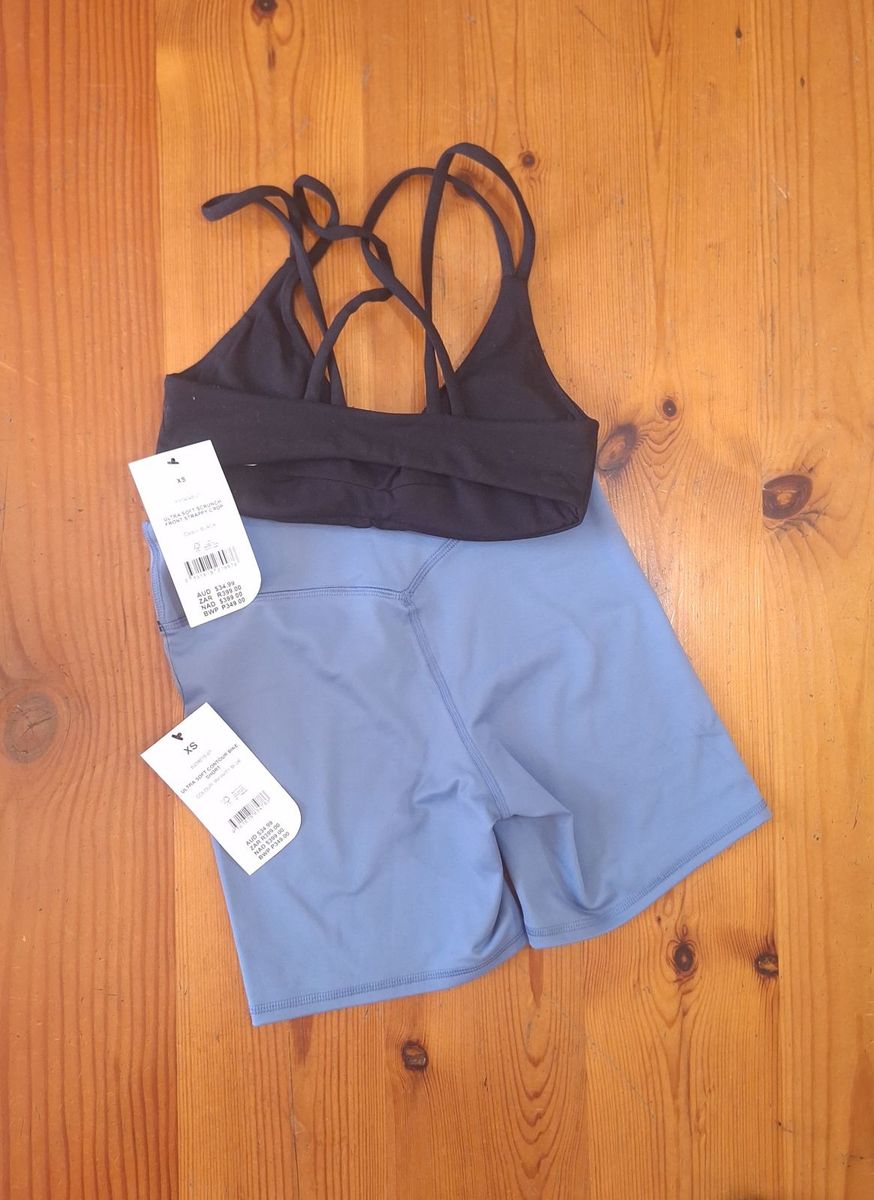 Cotton On Womens Gym Set Ultra Soft Scrunch Front Strappy Crop and Ultra Soft Contour Bike Short