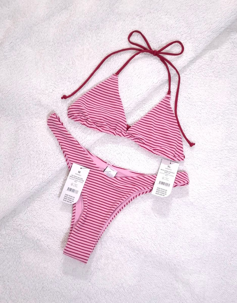 Cotton On Womens Micro String Triangle Bikini Top and  Dip Front High Side Brazilian Bikini Bottom