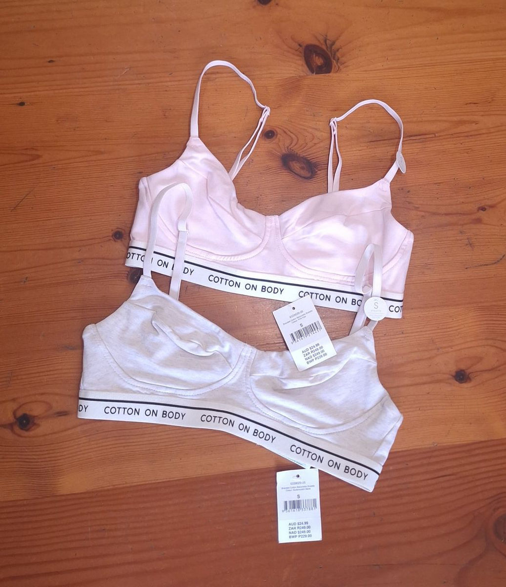 Cotton On Womens 2 Pack Branded Cotton Balconette Bralette