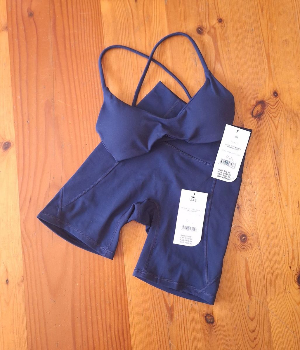 Cotton On Womens Gym Set Ultra Soft Minimal Strappy Crop and Ultra Soft Side Pocket Bike Short
