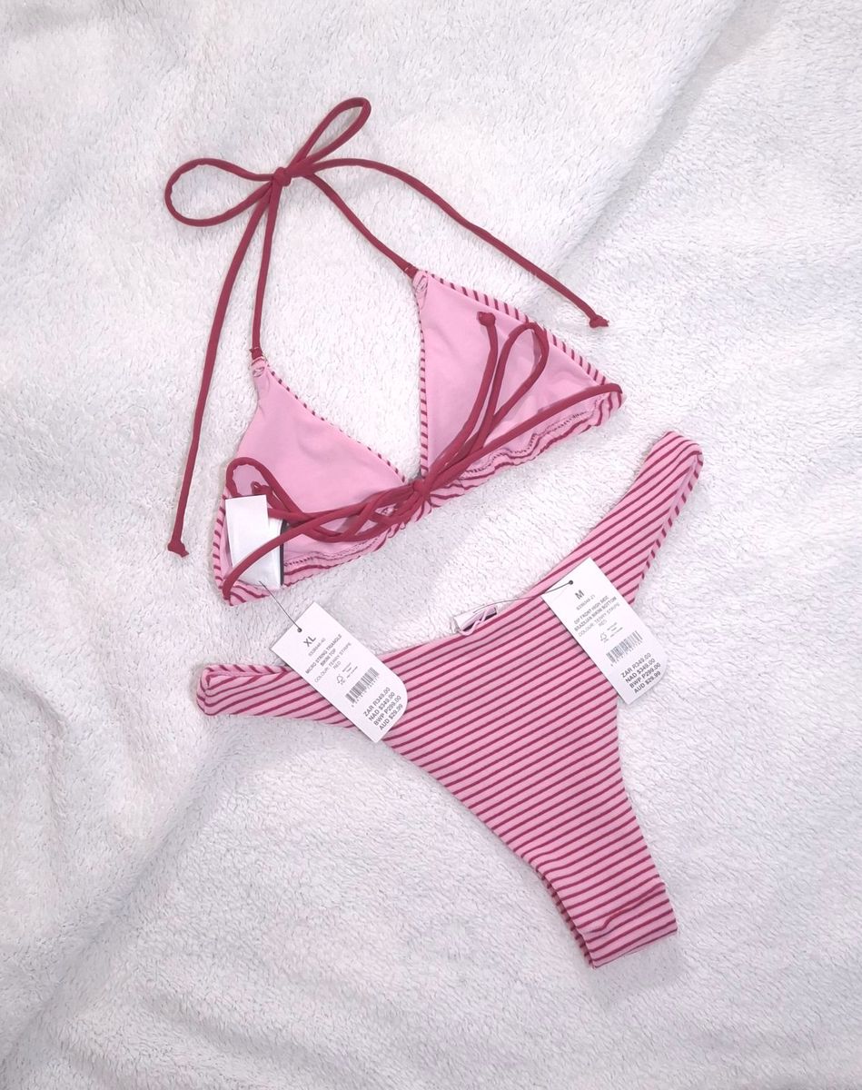 Cotton On Womens Micro String Triangle Bikini Top and  Dip Front High Side Brazilian Bikini Bottom